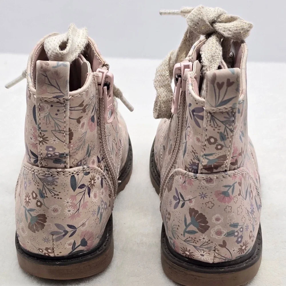 Cat & Jack Toddler Girls Floral Lace Up Combat Boots Pink Size 9 Cottagecore